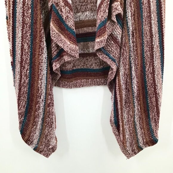 Women's L Duster Sweater Autumn/Winter Long Striped Neutral Knit Boho Lagenlook - Picture 10 of 13